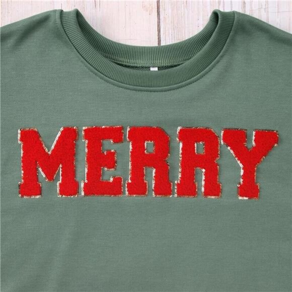 Women’s Merry Christmas Glitter Patch Sweatshirt – Oversized Pullover - Picture 6 of 7